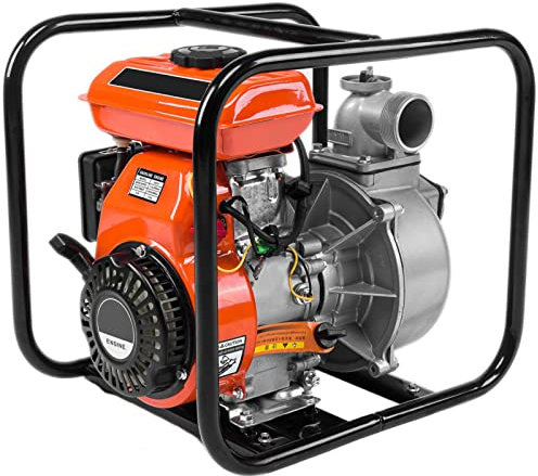 Generic Kit de Motopompe Moteur 4 Temps Hauteur Maximale de Refoulement : 32 M, Motopompe à Essence pour Pelouse Irrigation Bassin Piscine,Orange-2inch