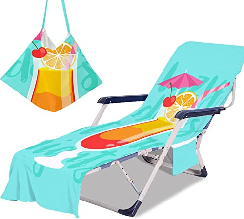 Morbuy Beach Chair Cover Towel, Fashion Print Beach Towel Lounger Bags with Pockets Sunbed Towels Fitted Microfiber Sun Lounger Towels for Summer Outdoor Pool Vacation Travel (juice)