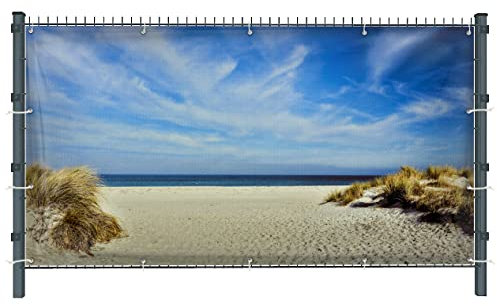 Warenfux24 Strand (3139) - Gartensichtschutz, Motivbanner, Sichtschutz Garten, Gartendeko, 251 x 183 cm, Mesh (winddurchlässig)