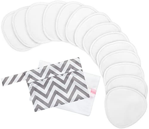 14 Bio Bambus Stilleinlagen – Waschbare Stilleinlagen zum Stillen, Weich Wiederverwendbare Stilleinlagen, Mehrweg Stilleinlagen, Still-BH-Brustwarzeneinlagen + Wäschebeutel (Soft White, L 12 cm)