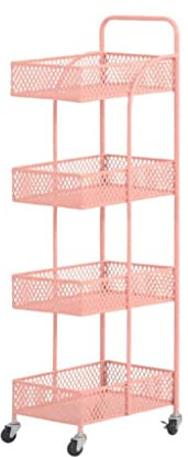 AUNEVN Bewegliche Trolleys 4-Tierende Metall-Roll-Lagerwagen Mit Abschließbaren Rädern Hochleistungs-Multifunktional Utility Cart Storage Organizer Cart Für Küche/Pink