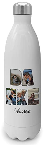 PhotoFancy® - Personalisierte Trinkflasche 'DANKE' - Thermo-Trinkflasche mit eigenem Foto und Text selbst gestalten - Thermosflasche aus Edelstahl - 1000 ml