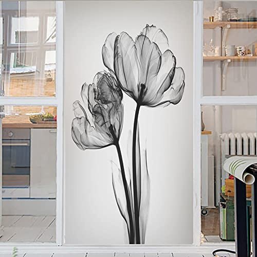 Vinilo para Cristales 60X200 Flores Grises Translucido, Adhesivo para Ventana y Mampara Ducha, Window Film Anti UV