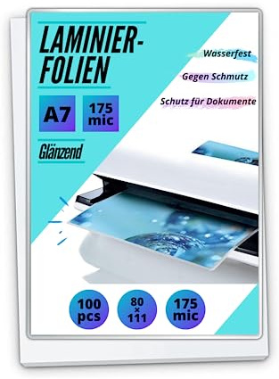 100 PREMIUM Laminierfolien - glänzend/transparent - für Dokumente, Fotos oder Karten (2 x 175 Micron, DIN A7)