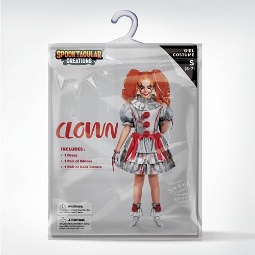 Spooktacular Creations Girls di pagliaccio, abito clown malvagio, costume da jack spaventoso per le ragazze di Halloween, gioco di ruolo, cosplay-M