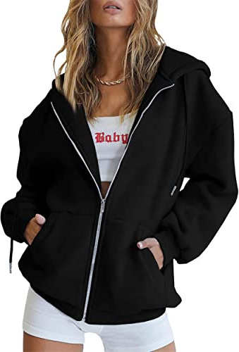 Timuspo Sweat à capuche pour femmes, long, surdimensionné, avec fermeture éclair, pour l’automne et l’hiver