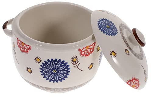 Amosfun Taza De Sopa con Tapa Sopera De Porcelana Cuencos De Gres Tazón De Flan De Huevo Taza Humeante con Tapa Tazón De Sopa Japonesa Olla Cerámica Bebé Tarro De Comida Impermeable