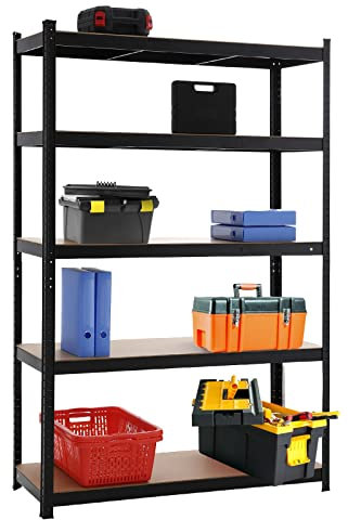 5 Tier Heavy Duty Boltless Metal Shelving Shelves 180cm /150cm Storage Rack Shelf Garage Home (Black, H 180 x W 100 x D 40 Cm)