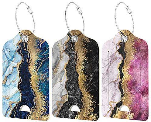 Hnogri 3 Stück PU Leder Kofferanhänger flugreise für Koffer, Reisen Kreuzfahrt Gepäckanhänger für koffer,mit Privatsphäre Klappe, Name ID Label für Frauen Männer Gepäck Handtasche Tasche Rucksack.