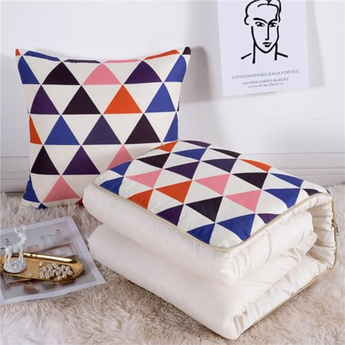 Hixingo Reisedecke und Kissen 2 in 1, Reisedecke mit Kissen Set Multifunktionale Reise Decke und Kissen 2 in 1 Weichem Flugzeug Verwandlungskissen (40 * 40cm,Blau Orange)