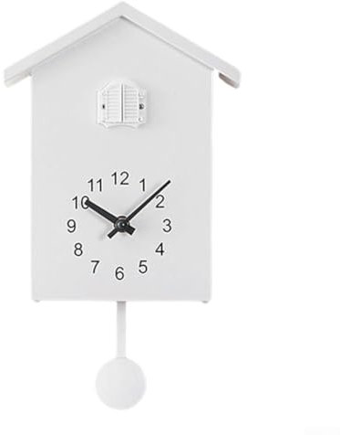 FUBESK Vintage Kuckucksuhr mit Kuckuckruf, Chalet-Stil, modernes Design mit Vogel-Tweeting-Sound, Pendeluhr, Heim-DIY-Dekoration, Bürozubehör, Schlafzimmerdekoration (Weiß)