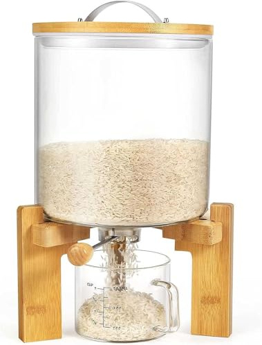 Contenitore For Farina E Cereali, Dispenser For Riso Con Supporto In Legno E Misurino, Contenitore For Conservazione Del Riso/contenitore Ermetico For L'organizzazione Della Cucina ( Size : 5L )