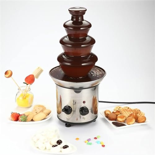 WBRSybUK Fuente De Chocolate De 4 Niveles, Juego De Ollas De Fondue De Acero Inoxidable Eléctrica, Torre De Fusión De Grado Comercial para Salsa De Mantequilla De Queso Dulce