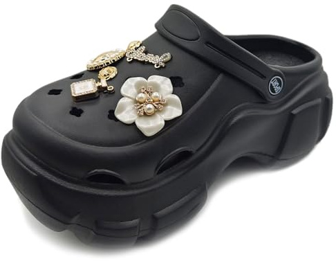 Solaud Dam plattform träskor hög plattform clog klassiska bekväma slip-on slide trädgård utomhus strand träskor skor, Svart1, 38/39 EU