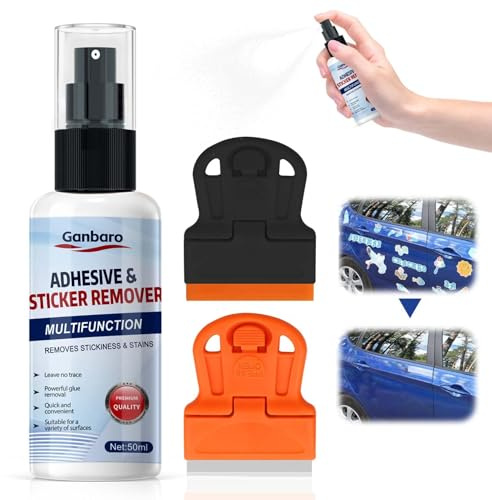 Adhesive Remover, Sticker Remover Spray, Glue Remover, Rapid Remover Adhesive Remover with Plastic Razor Blade Scraper - Versatile Cleaning Adhesive Remover for Car, Window, Sticker (1.7 oz, vv-2)