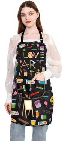 PLITI Künstlerschürze mit Taschen, Kunstlehrer, Wertschätzungsgeschenk, Kunst, Schule, Abschlussgeschenk, I Love Art Painter, Kunstliebhaber, Love Art AP2U, M