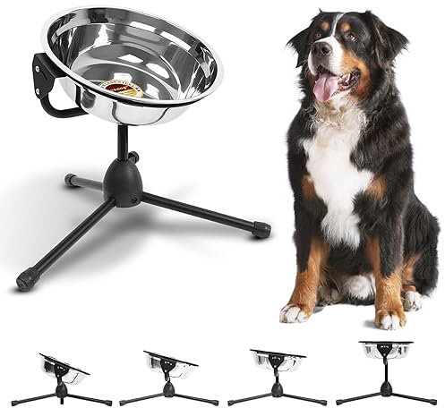 Elevated Dog Bowl with Adjustable Metal Stand,11.7x3.5 Size for Dogs Heavier Than 100 lbs,1.24 Gal 4.7 Liter, Stainless Steel Dog Food Bowl Height Adjustable Non-Slip Raised Dog Bowl Set