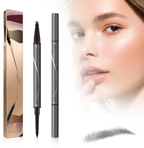 Wasserdichter 3D Augenbrauenstift mit 4 Gabelspitzen, 2024 Neuest Microblading Augenbrauen Stift, Lang anhaltend Wischfest mit Starker, Eyebrow Pencil für Einsteiger und Profis (1, Grau)