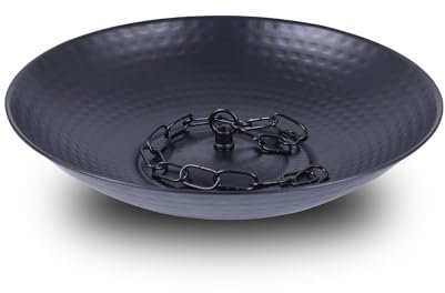 TZSSP Regenkettenbecken, Verankerungsbecken für Regenkette, Metallschale für Regenkette Fallrohr Dachrinnen, Regenbecken für Außengarten, Rasen & Terrasse, Wasserspiel, 11 Zoll Durchmesser, Schwarz