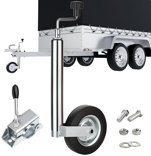 AUTOLIGHT 24 Stützrad Vollgummireifen verzinkter Stahl mit Klemmhalter Ø 48mm und Befestigungsschrauben höhenverstellbar 150kg Stützlast für Stützrad Wohnwagen und Anhänger 750kg