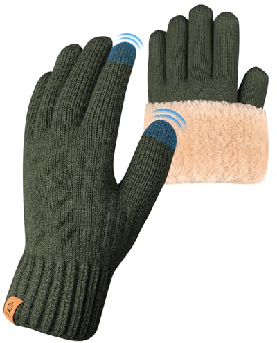 ARFNKIM Guanti termici invernali – Fodera in pile touch screen maglia guanti elastici caldi per corsa, sci, ciclismo, equitazione, escursionismo, campeggio, unisex, Verde, Taglia unica