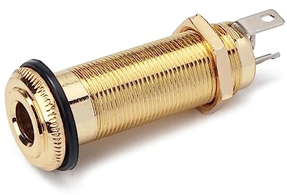Gt210 Golden Cylinder Output Jack 1/4 Inch Stereo Mono Replacement | Copper, 3 Mounting Screws, 3 Prong Jack, Bass and Guitar Use, Flush Mount Design