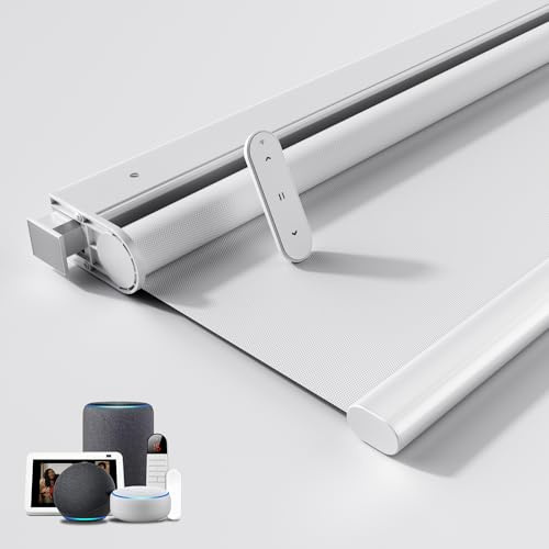 Grandekor No Drill Motorized Blinds with Remote, Roller Shade Electric Smart Remote Control Blinds, Fit for APP and Voice Control, Customized Size Color Blackout