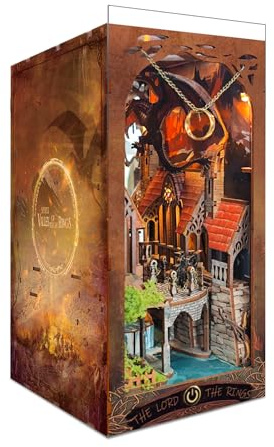DIY Book Nook Kit - 3D Wooden Puzzle with LED Lights and Dust Cover - DIY Miniature House Kit Bookshelf Insert Decor,Birthday for Teens Adult - Spirit Valley of The Magic Ring