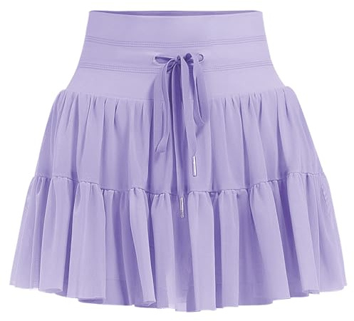 DGSHIRLDJO Tennisrock Damen mit Hose Kurz Hosenrock Hohe Taille Rüsche Sommerrock Faltenrock Golf Sportrock Workout Minirock