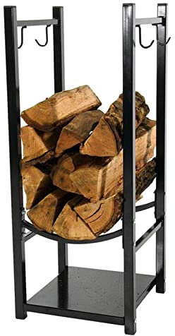 Étagère à bois de chauffage à 2 niveaux avec crochets de suspension de 81,3 cm de haut, support de rangement pour cheminée intérieure et extérieure, support de rangement pour bûches de cheminée en