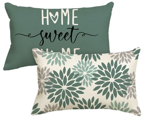 Artoid Mode Wassergrün Dahlien Blumen Kissenbezüge 2er Set, 30x50 cm Frühling Zierkissenbezug Cushion Cover Couch Wohnzimmer Außenbereich Deko