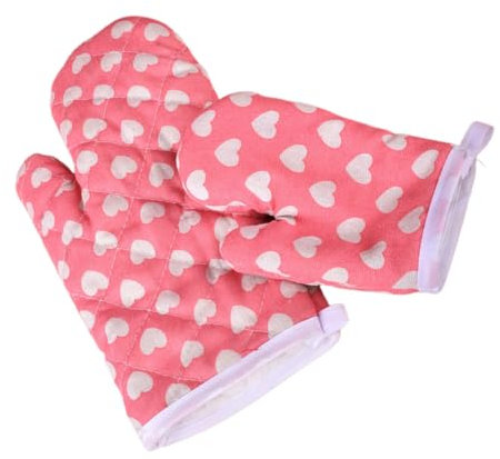 VINTORKY Baking Oven Mitt Set 2pcs Heat Resistant Cotton Gloves Kids and Adult Cooking Kitchen Gloves Microwave and Oven Protective Mittens with Heart Pattern