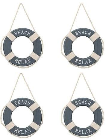 Posiwio 4tlg. Rettungsring Beach blau weiß Holz D13cm Serviettenring maritim - DUNKELBLAU