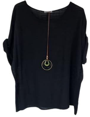 Kiran Fashion New Ladies 100% Cotton Tops Lagenlook One Size Plain for Summers Beach Casual (UK, Alpha, One Size, Regular, Regular, Black)