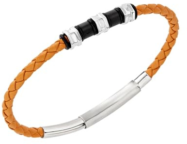 Breil, Collezione Wanderlust, Bracciale Uomo in Pelle Intrecciata con Elementi Decorativi in Acciaio, Lunghezza Regolabile fino a 20,5 cm, Pratica Chiusura Scorrevole