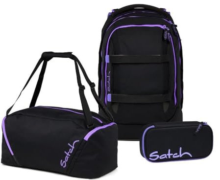 Satch Pack Schulrucksack Set 3tlg. inkl. Schlamperbox und Sporttasche (Purple Phantom)