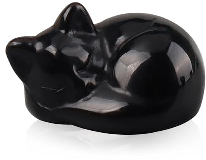 Simaixing Obsidian schlafende Katze Statue Deko, heilende Kristall-Katzen-Figuren, Katzen-Geschenk für Frauen, niedliche Schreibtisch-Deko, Glücks-Kätzchen-Dekoration für Kat (Schwarz)