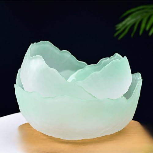 Set di 3 ciotole in vetro trasparente, per mescolare e servire frutta, insalata, dessert, forma irregolare, ciotole in vetro trasparente per cucina, decorazione domestica, verde chiaro
