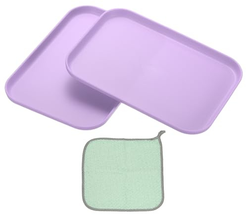 PATIKIL 9,5 x 6,9 plastbricka, 2-pack rektangulära tallrikar liten matbricka vetetallrikar rätter återanvändbar desserttallrik brickor med duk för tårta frukt, sallad, cupcake biff servering lila