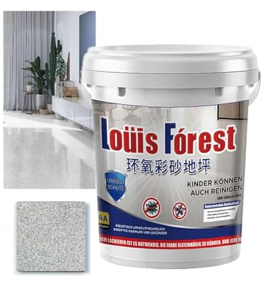 Hliloy Epoxy Colored Sand Floor Paint, 2025 Upgrade Louis Forest Epoxy Floor Paint, 0.5/1KG High Gloss Marble Effect Garage Self-Leveling Coating,Louis Forest Ep-oxy Waterproof Floors P-aint (Grey C)