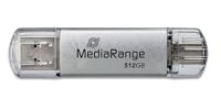 MediaRange Clé USB 3.2 Gen 1 Combo avec USB-A et USB-C, avec Capuchons de Protection, Argent, 512 Go