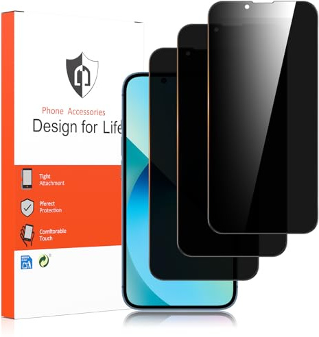 Amzpas 【3 Pezzi Privacy Pellicola Protettiva per iPhone 14/13/13 Pro/16e/17e, Copertura Totale Vetro Temperato Completa Film AntiSpy (iPhone 13/13Pro/14/16e/17e)
