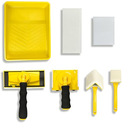 Paint Edger Tool Kit, 9 Inch Paint Pad Set, 7 PCS Paint Edger with Trim, Touch-Up Pad,Corner Wall and Ceiling Pad Painter,360° Rotation Handle Paint Edger Trimmer with Refill Pads