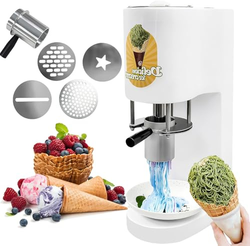 Máquina de Helado Espagueti, Máquina de Gelato en Forma de Espagueti, 4 Boquillas para Formar Fideos, Máquina Profesional de Prensado de Helado, para Heladerías, Restaurantes, Snack Bars 220V