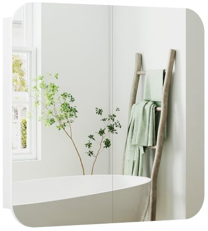 HOMCOM Arched Bathroom Mirror Cabinet Wall Mounted Modern Arch 68x13x66 cm | Bathroom Wall Cabinet, Adjustable Shelves, 2 Mirrored Doors