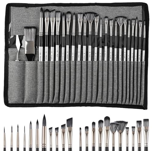 Zyiphor 23 Piezas Pinceles Pintura Acrilica Pinceles Miniaturas Acuarela Profesional con Bolsa de Lona y Espátula para Acuarela, Gouache,óleo, Ideal para Principiantes Y Profesionales