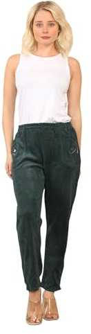 Womens Full Length Cherry Berry Corduroy Trouser, Ladies Plain Casual Straight Leg Ribbed Cord Pants with Side Pockets (Green, 12)