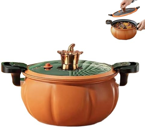 Pumpkin Shaped Dutch Oven 8L, Orange Cast Iron Pot with Micro-Pressure Valve, Stovetop Safe Nonstick Ceramic Coating, for Stewing, Frying, and Baking, 2.1 Gallon (Orange)