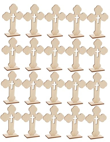 Cabilock 20 Piezas Unidades Madera Cruz Decoración Artesanal sin Terminar Pequeña Cruz para Mesa y Pared Centro de Mesa para Bautizo y Comunión Ornamento para Navidad y Hogar