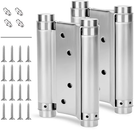 Ecofocet 2 Piezas Bisagra Resorte Doble Acción Resistente, Bisagras de Puertas de Acero Inoxidable con Tornillos, Bisagra Cierre Automático, para Puertas de Cocina Cafetería Bar (100mm)